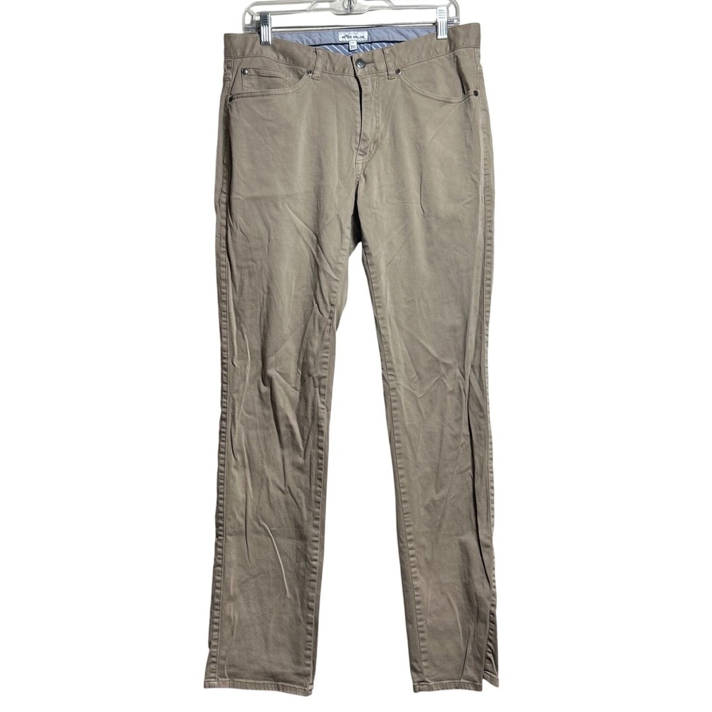 Peter Millar Mens 5-Pocket Pants Khaki Tan Cotton Modal Stretch Size 32x32